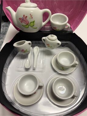 Child’s Mini Tea Set in White Ceramic w/Pink Floral Design